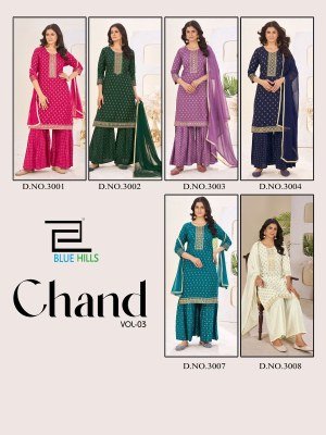 Blue Hills Chand Vol 3 Rayon Foil Printed Top with Rayon Sharara And Nazmin Lace Dupatta Wholesale kurtis catalogs