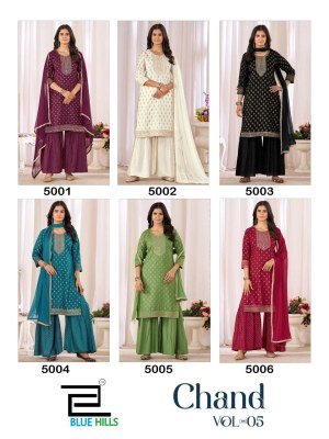 Blue Hills Chand Vol 5 3pcs Sharara Set Rayon Foil Print Top Rayon Sharara Nazmin Lace Dupatta Kurti Catalogs  Wholesale Product kurtis catalogs