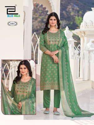 Blue Hills Dupatta World  Rayon Foil Printed Top with Neck Embroidery  Rayon Bottom And Chanderi Foil Print Dupatta with Latkan Wholesale kurtis catalogs