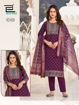 Blue Hills Dupatta World  Rayon Foil Printed Top with Neck Embroidery  Rayon Bottom And Chanderi Foil Print Dupatta with Latkan Wholesale kurtis catalogs