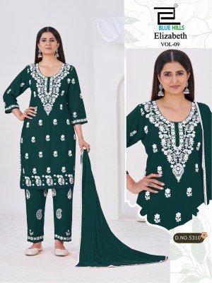 Blue Hills Elizabeth Vol 9 Rayon Embroidered Kurti Pant Set with Naznin Dupatta (M–5XL) readymade suits