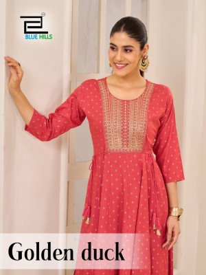 Blue Hills Golden Duck Rayon Anarkali Gown with Neck Embroidery Ethnic Wear  Wholesale Collection kurtis catalogs