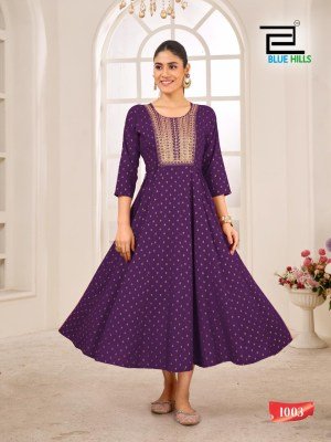 Blue Hills Golden Duck Rayon Anarkali Gown with Neck Embroidery Ethnic Wear  Wholesale Collection kurtis catalogs