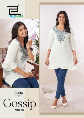 Blue Hills Gossip Vol 3 Elegant Embroidery Work Rayon Kurti with Side Slit Wholesale kurtis catalogs