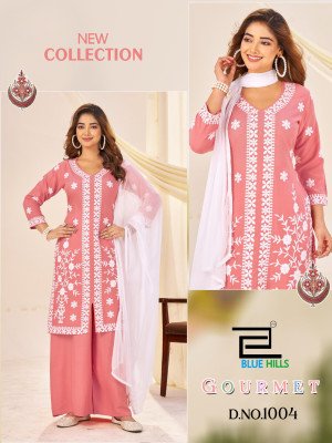 Blue Hills Gourmet White Thread Work Plazo Set with Naznin Dupatta And Wholesale kurtis catalogs