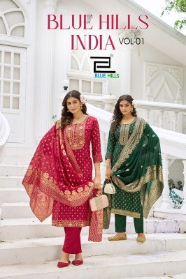Blue Hills India Vol 1 Rayon Foil Print Embroidered Top with Rayon Pant And Jacquard Dupatta Wholesale kurtis catalogs