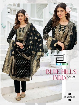 Blue Hills India Vol 1 Rayon Foil Print Embroidered Top with Rayon Pant And Jacquard Dupatta Wholesale kurtis catalogs