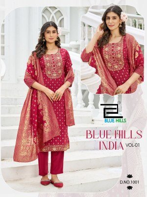 Blue Hills India Vol 1 Rayon Foil Print Embroidered Top with Rayon Pant And Jacquard Dupatta Wholesale kurtis catalogs