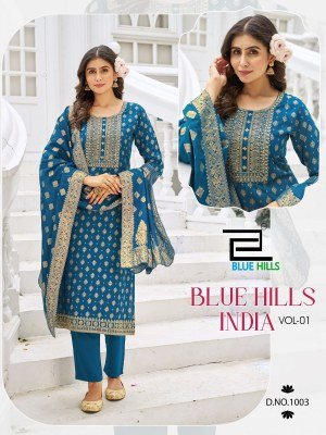 Blue Hills India Vol 1 Rayon Foil Print Embroidered Top with Rayon Pant And Jacquard Dupatta Wholesale kurtis catalogs