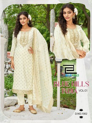 Blue Hills India Vol 1 Rayon Foil Print Embroidered Top with Rayon Pant And Jacquard Dupatta Wholesale kurtis catalogs