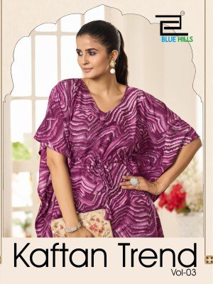 Blue Hills Kaftan trend vol 3 heavy crape printed Kaftan Kurti Collection  kurtis catalogs