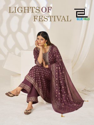 Blue Hills Light of Festival Rayon 14 KG Foil Embroidered Kurti Pant with Chanderi Dupatta Set 