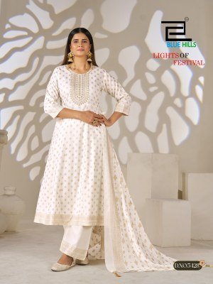 Blue Hills Light of Festival Rayon 14 KG Foil Embroidered Kurti Pant with Chanderi Dupatta Set kurti pant with dupatta Catalogs