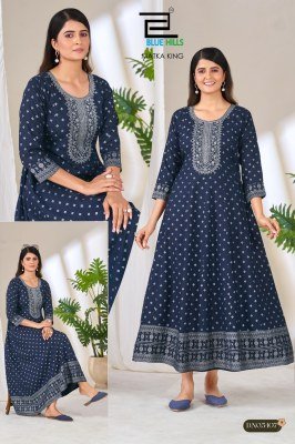 Blue Hills Matka King Anarkali Gown with Neck Embroidery Size wise Combo Set