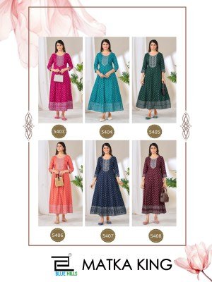 Blue Hills Matka King Anarkali Gown with Neck Embroidery Size wise Combo Set