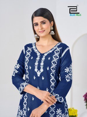 Blue Hills Messi Rayon Embroidered Kurti Palazzo Set 