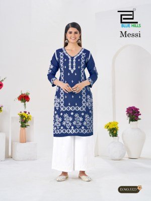 Blue Hills Messi Rayon Embroidered Kurti Palazzo Set kurtis catalogs