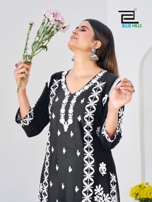 Blue Hills Messi Rayon Embroidered Kurti Palazzo Set kurtis catalogs