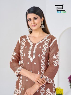 Blue Hills Messi Rayon Embroidered Kurti Palazzo Set kurtis catalogs
