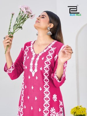 Blue Hills Messi Rayon Embroidered Kurti Palazzo Set kurtis catalogs