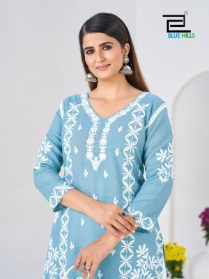 Blue Hills Messi Rayon Embroidered Kurti Palazzo Set kurtis catalogs