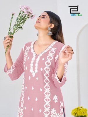 Blue Hills Messi Rayon Embroidered Kurti Palazzo Set kurtis catalogs