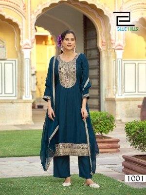 Blue Hills Mumtaz Festive Anarkali Heavy Rayon Dobby  Inner Crape Top Pant Naznin Dupatta  Jari And Sequence Work Wholesale kurtis catalogs