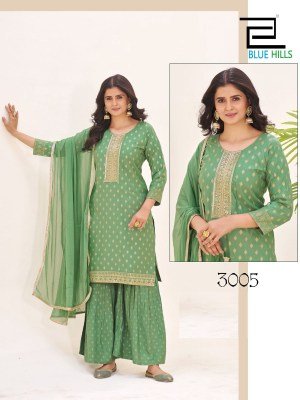 Blue Hills Muskaan Rayon Embroidered Kurti Set with Sharara And Nazmin Dupatta Ready to Wear Ethnic Collection Wholesale kurtis catalogs