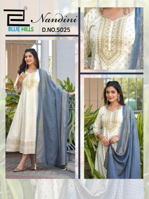 Blue Hills Nandini Rayon Foil Print Anarkali Gown with Dupatta readymade suit catalogs