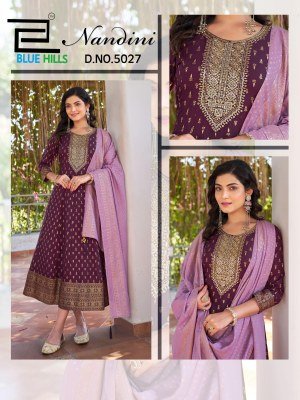 Blue Hills Nandini Rayon Foil Print Anarkali Gown with Dupatta readymade suit catalogs