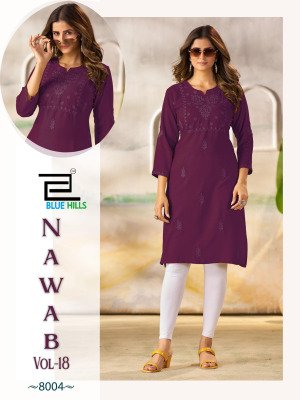 Blue Hills Nawab Vol 18 Rayon Kurti with Tone to Tone Embroidery Wholesale Collection kurtis catalogs