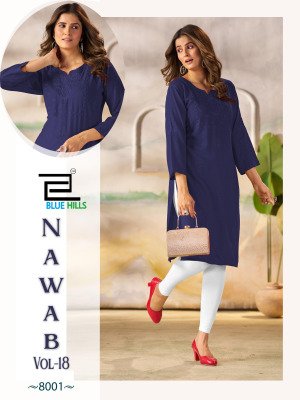 Blue Hills Nawab Vol 18 Rayon Kurti with Tone to Tone Embroidery Wholesale Collection kurtis catalogs