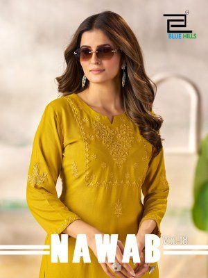 Blue Hills Nawab Vol 18 Rayon Kurti with Tone to Tone Embroidery Wholesale Collection kurtis catalogs