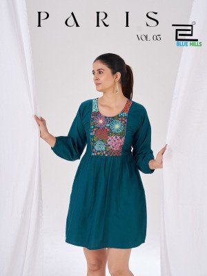 Blue Hills Paris Vol 3 Rayon Embroidered Top Concept kurtis catalogs