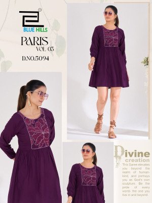 Blue Hills Paris Vol 3 Rayon Embroidered Top Concept kurtis catalogs