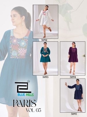 Blue Hills Paris Vol 3 Rayon Embroidered Top Concept kurtis catalogs