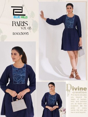 Blue Hills Paris Vol 3 Rayon Embroidered Top Concept kurtis catalogs
