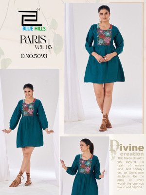 Blue Hills Paris Vol 3 Rayon Embroidered Top Concept kurtis catalogs