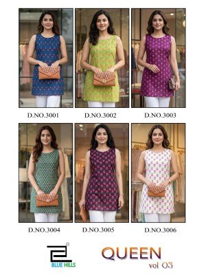 Blue Hills Queen Vol. 3 Pure Cotton Short Kurti Top for Women kurtis catalogs
