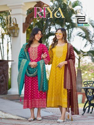 Blue Hills Riya Rayon Foil Print Anarkali Gown with Chanderi Dupatta 