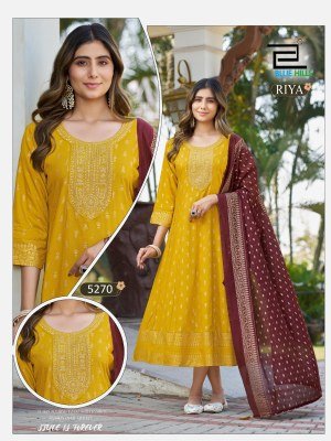 Blue Hills Riya Rayon Foil Print Anarkali Gown with Chanderi Dupatta fancy Anarkali suit catalogs
