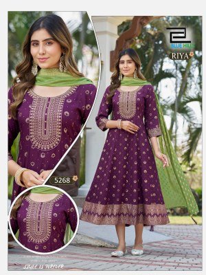 Blue Hills Riya Rayon Foil Print Anarkali Gown with Chanderi Dupatta fancy Anarkali suit catalogs