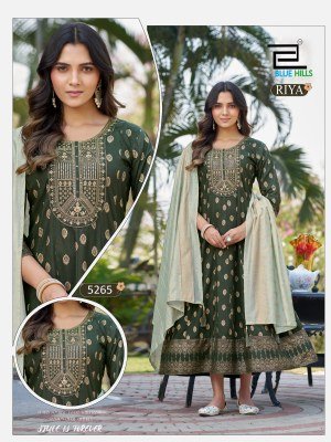 Blue Hills Riya Rayon Foil Print Anarkali Gown with Chanderi Dupatta fancy Anarkali suit catalogs