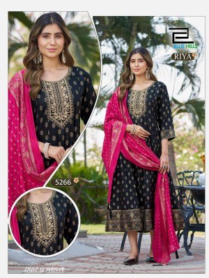 Blue Hills Riya Rayon Foil Print Anarkali Gown with Chanderi Dupatta fancy Anarkali suit catalogs