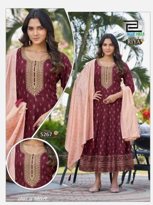 Blue Hills Riya Rayon Foil Print Anarkali Gown with Chanderi Dupatta fancy Anarkali suit catalogs