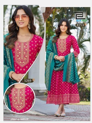 Blue Hills Riya Rayon Foil Print Anarkali Gown with Chanderi Dupatta fancy Anarkali suit catalogs