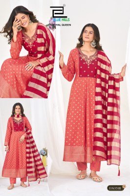 Blue Hills Royal Queen Rayon Foil Embroidered Kurti Pant with Chanderi Dupatta readymade suit catalogs