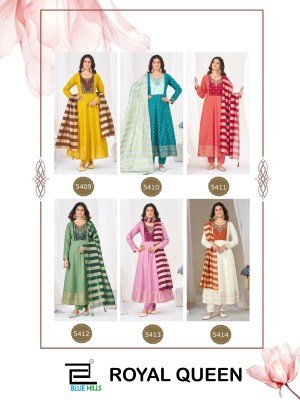 Blue Hills Royal Queen Rayon Foil Embroidered Kurti Pant with Chanderi Dupatta readymade suit catalogs