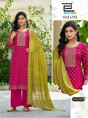 Blue Hills Saloni Rayon Embroidered Kurti Set with Chanderi Dupatta (M–10XL) Fancy Palazzo suit catalogue