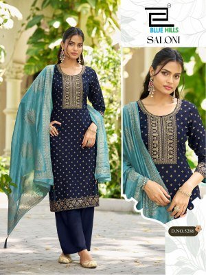 Blue Hills Saloni Rayon Embroidered Kurti Set with Chanderi Dupatta (M–10XL) Fancy Palazzo suit catalogue